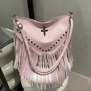 Chic Light Pink Fringed Crossbody Bag